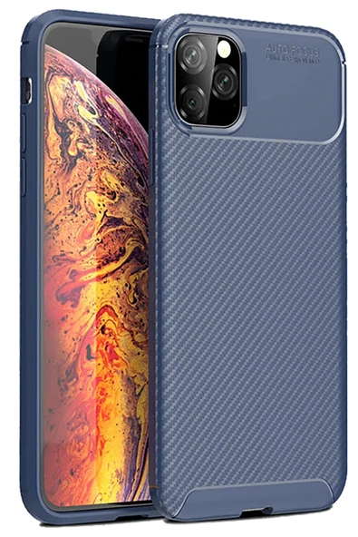 iPhone 11 Pro Kılıf Auto Focus Karbon Kapak - Lacivert - 1