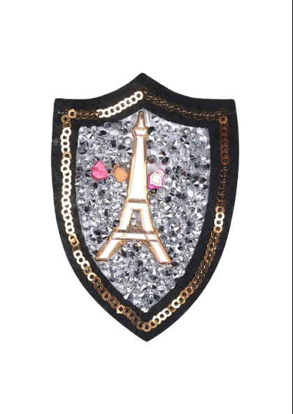 Aplike Ütü İle Yapışan Taşlı Eyfel Kulesi Beyaz Arma 6 cm ürün görseli