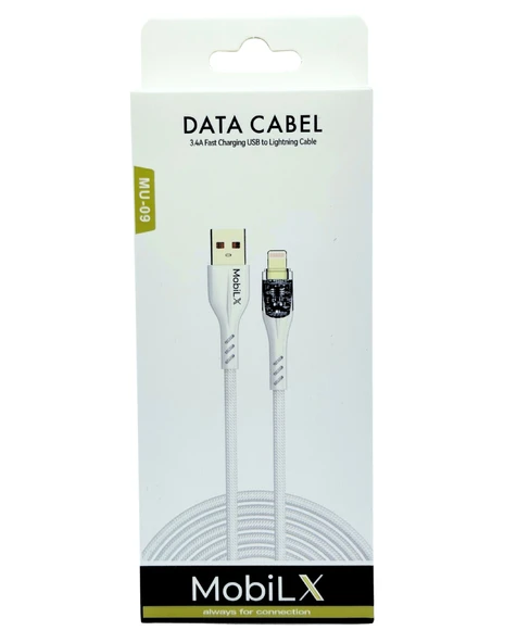 MobiLX MU-09 3.4A Örgülü Işıklı USB to Lightning Hızlı Şarj ve Data Kablosu (1m) - 2