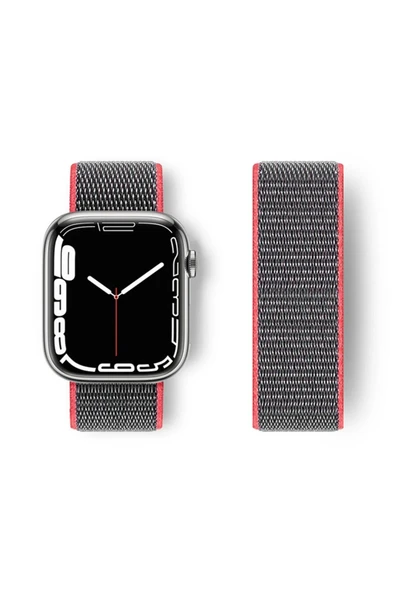Apple Watch 42mm Hasırlı Cırtcırtlı Kordon - Pembe-Gri - 1