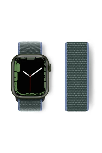 Apple Watch 38mm Hasırlı Cırtcırtlı Kordon - Mavi-Yeşil