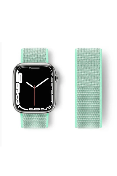 Apple Watch 42mm Hasırlı Cırtcırtlı Kordon - Turkuaz - 1