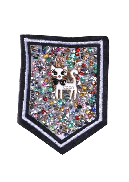 Aplike Ütü İle Yapışan Taşlı Kedi Arma 5 cm ürün görseli
