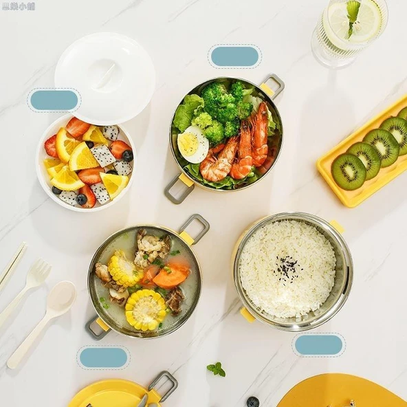 Valkyrie 3 Gözlü Paslanmaz Çelik Penguen Desenli Sarı Termal Bento Kutusu Çocuklar İçin Şirin - 5