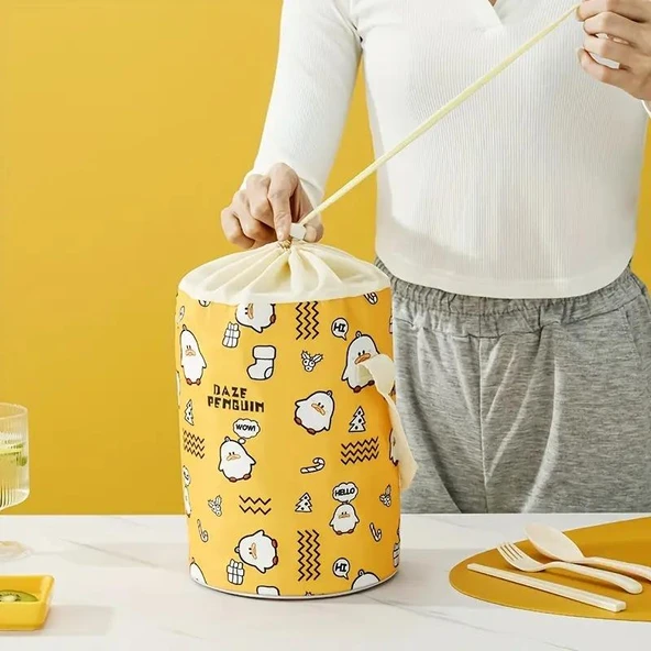 Valkyrie 3 Gözlü Paslanmaz Çelik Penguen Desenli Sarı Termal Bento Kutusu Çocuklar İçin Şirin - 7