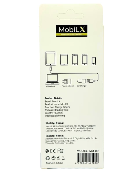 MobiLX MU-09 3.4A Örgülü Işıklı USB to Lightning Hızlı Şarj ve Data Kablosu (1m) - 3