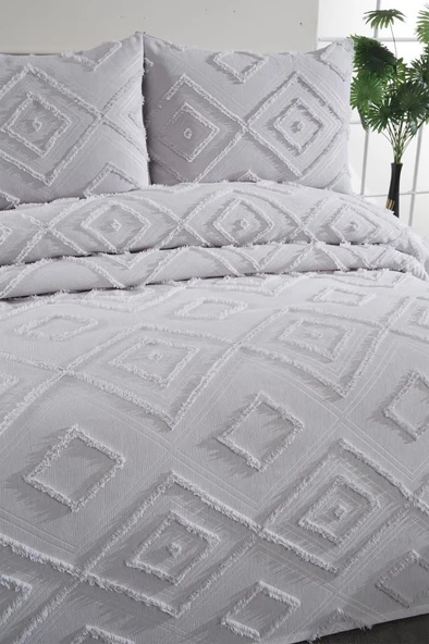 Çeyiz Diyarı Samira 3 Parça Çift Kişilik Pike Takımı Gri - Resim 4