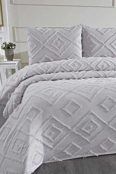 Çeyiz Diyarı Samira 3 Parça Çift Kişilik Pike Takımı Gri - Resim 2