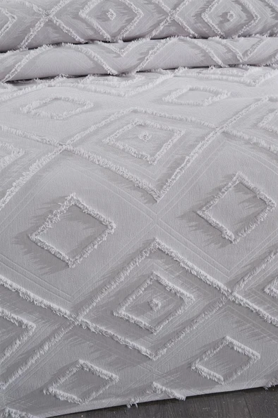 Çeyiz Diyarı Samira 3 Parça Çift Kişilik Pike Takımı Gri - Resim 3