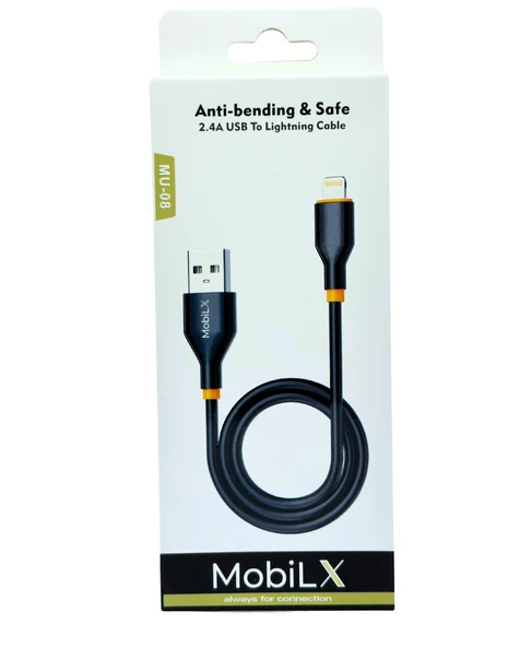 MobiLX MU-08 2.4A Silikon USB to Lightning Hızlı Şarj ve Data Kablosu (1m) - 2
