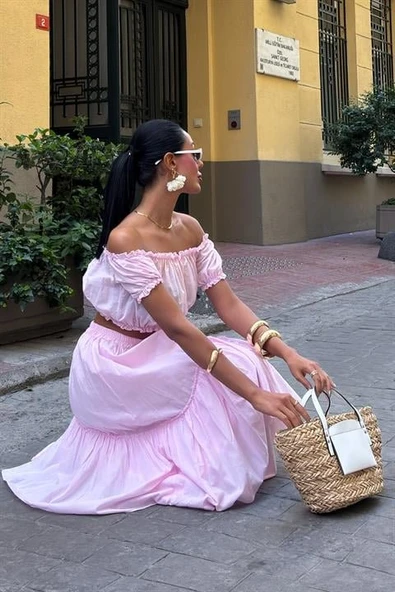 Büzgülü Crop Kat Detaylı Fırfır Etekli Takım 10196 - Resim 2