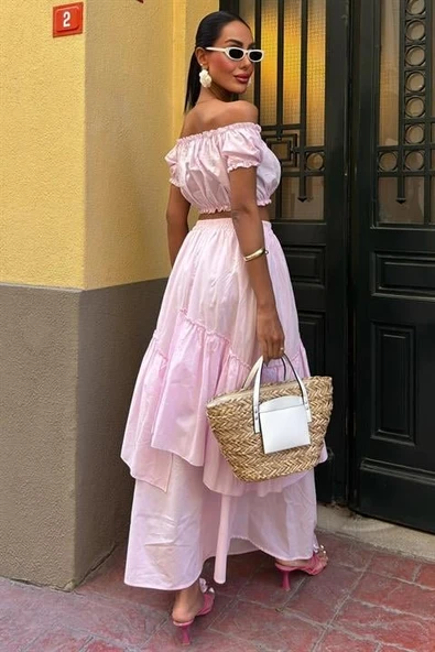 Büzgülü Crop Kat Detaylı Fırfır Etekli Takım 10196 - Resim 4