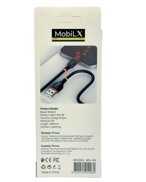 MobiLX MU-08 2.4A Silikon USB to Lightning Hızlı Şarj ve Data Kablosu (1m) - 3