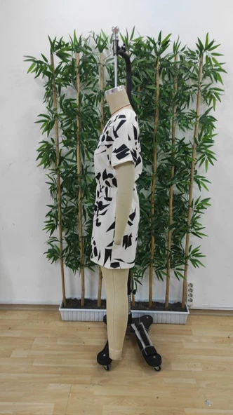 Kadın Tek Omuzdan Açık Beli Lastikli Desenli Süprem Tulum - Resim 7