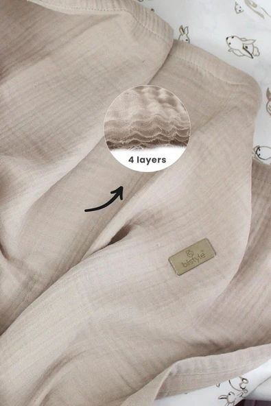 Bistyle Müslin Battaniye 120x120 Cm 70101 Bej - Resim 3