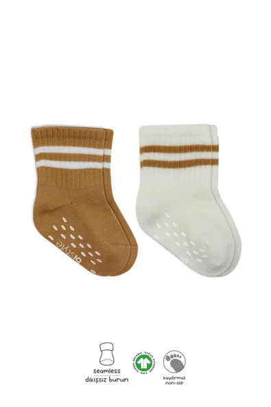 Bistyle Çemberli Kaymaz Soket Çorap 2'Li BS10125 Ekru Hardal ürün görseli