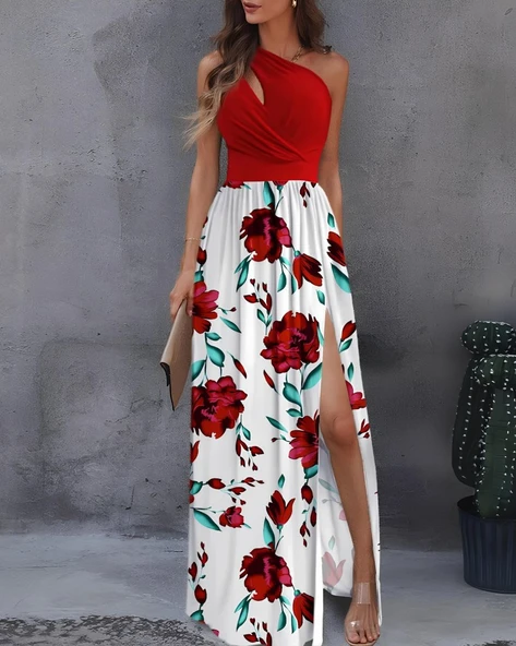 Kadın Tek Omuzdan Askılı Damla Detaylı üst Dalgıç Alt Süprem Maxi Elbise ürün görseli