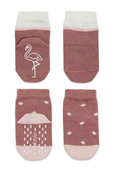 Bistyle Hayvan Figür Kaymaz Kız Soket Çorap 2'Li BS10120 Pudra - 3