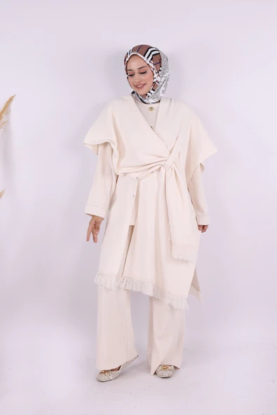 12630 Şal Bağlamalı Triko Panço Taş - 2