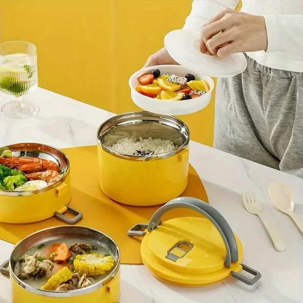 Valkyrie 4 Gözlü Paslanmaz Çelik Penguen Desenli Sarı Termal Bento Kutusu Çocuklar İçin Şirin - 4