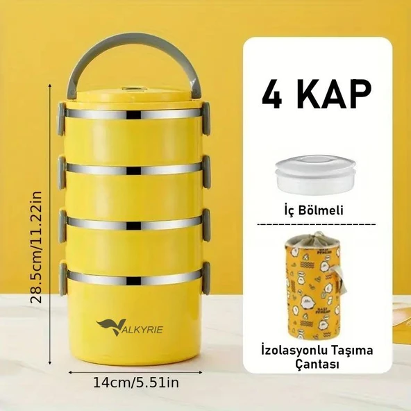 Valkyrie 4 Gözlü Paslanmaz Çelik Penguen Desenli Sarı Termal Bento Kutusu Çocuklar İçin Şirin - 2