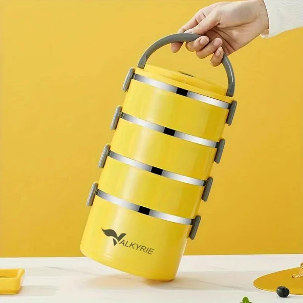 Valkyrie 4 Gözlü Paslanmaz Çelik Penguen Desenli Sarı Termal Bento Kutusu Çocuklar İçin Şirin - 9