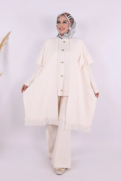 12630 Şal Bağlamalı Triko Panço Taş