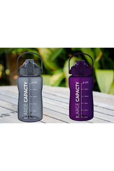 Sağlıklı Polikarbon 1.5L Su Matarası - Pipetli, Taşınabilir, Gri Mor Renk, Büyük Kapasiteli Suluk - Resim 5