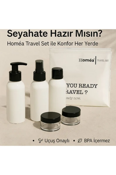 Plastik Seyahat Boy 100ml Beyaz Şişe ve Kavanoz 5’li Set – Çantalı Seyahat Kiti ürün görseli