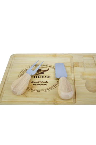 Ahşap Peynir Sunum Tahtası Seti – Bıçak ve Çatal Dahil, Doğal Bambu Malzeme ile Şık Tasarım - 4