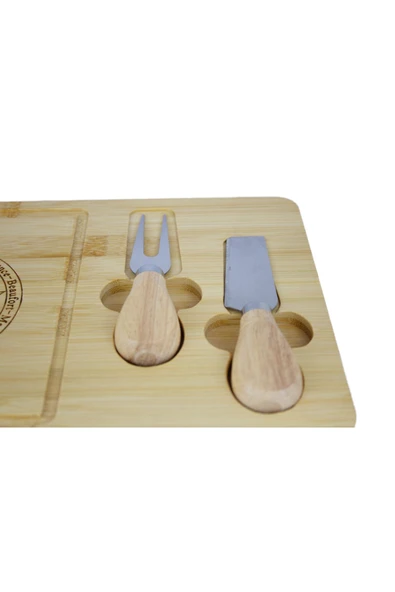 Ahşap Peynir Sunum Tahtası Seti – Bıçak ve Çatal Dahil, Doğal Bambu Malzeme ile Şık Tasarım - 3