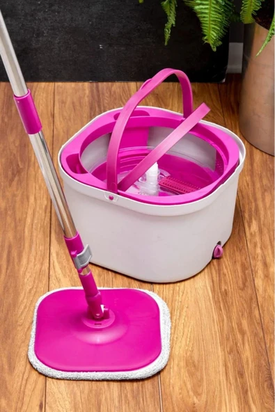 Çift Kovalı Otomatik Mop Temizlik Seti | Temiz & Kirli Su Ayrışmalı, Kendini Sıkan Mikrofiber Paspas - Resim 2