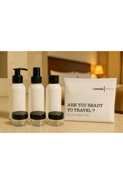 Plastik Seyahat Boy 100ml Beyaz Şişe ve Kavanoz 6’lı Set – Çantalı Seyahat Kiti - Resim 2