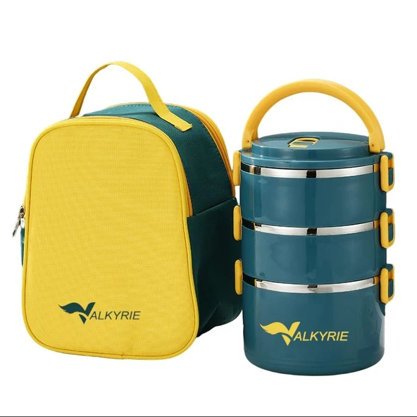 Valkyrie 3 Gözlü Paslanmaz Çelik Termal Çanta Okul, Piknik ve Seyahat İçin Taşınabilir Bento Kutusu