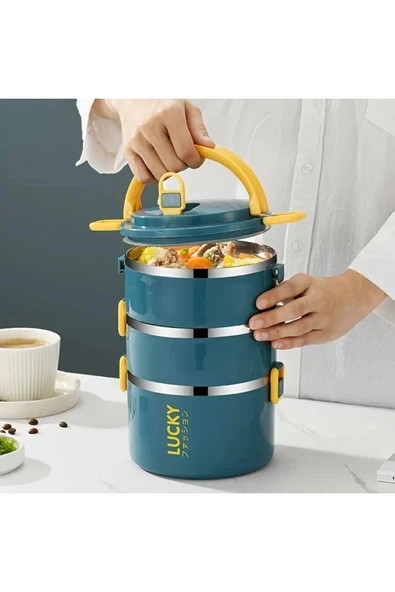 Valkyrie 3 Gözlü Paslanmaz Çelik Termal Çanta Okul, Piknik ve Seyahat İçin Taşınabilir Bento Kutusu - 8