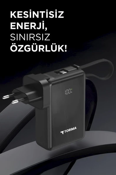Torima TRM-1017 Siyah 10000 mAh Type-C Giriş ve Çıkışlı Taşınabilir 22,5 W Hızlı Şarj Dijital Göstergeli Powerbank - Resim 2
