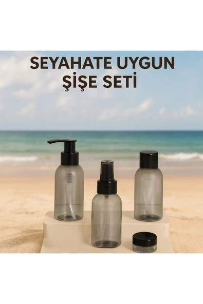 Plastik Seyahat Boy 100ml Füme Şişe ve Kavanoz 4’lü Set – Çantalı Seyahat Kiti - Resim 6