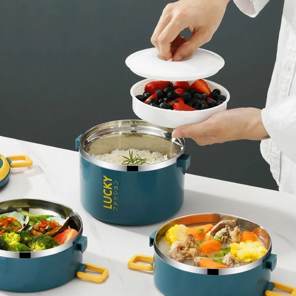 Valkyrie 3 Gözlü Paslanmaz Çelik Termal Çanta Okul, Piknik ve Seyahat İçin Taşınabilir Bento Kutusu - 3