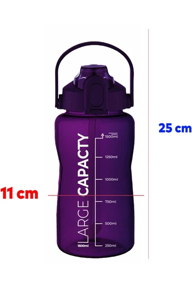 Sağlıklı Polikarbon 1.5L Su Matarası - Pipetli, Taşınabilir, Gri Mor Renk, Büyük Kapasiteli Suluk - Resim 4