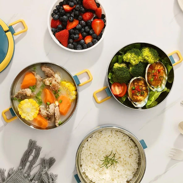 Valkyrie 4 Gözlü Paslanmaz Çelik Termal Çanta Okul, Piknik ve Seyahat İçin Taşınabilir Bento Kutusu - 4