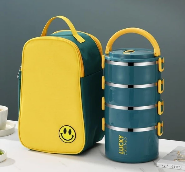 Valkyrie 4 Gözlü Paslanmaz Çelik Termal Çanta Okul, Piknik ve Seyahat İçin Taşınabilir Bento Kutusu