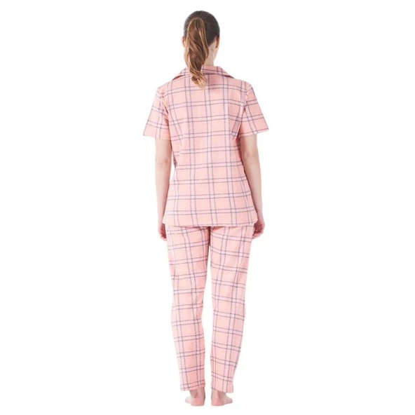 Estiva Kareli Desen Önden Düğmeli Bayan Pijama Takım - Resim 2