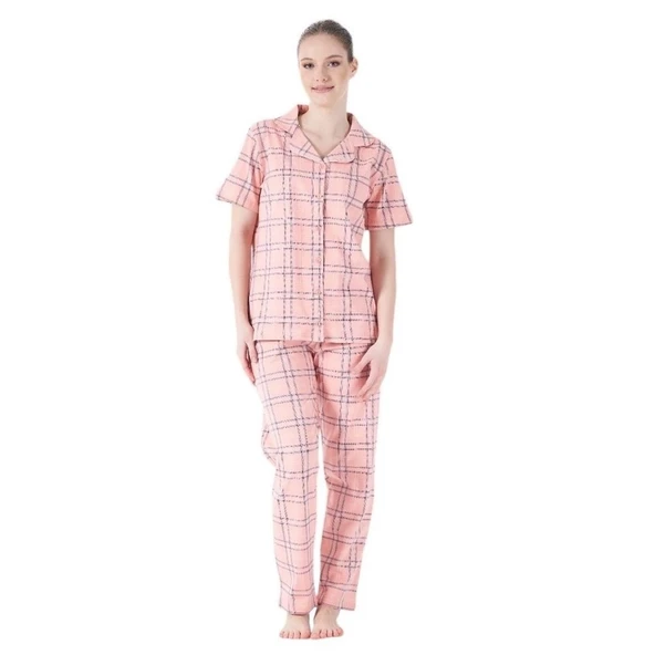 Estiva Kareli Desen Önden Düğmeli Bayan Pijama Takım ürün görseli