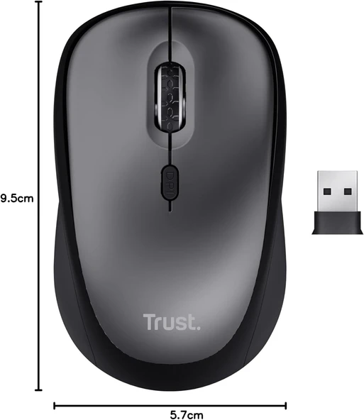 Trust 24549 Yvi+ Sessiz Kablosuz Mouse-Siyah-Gri - 3