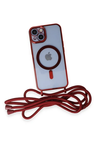 iPhone 14 Kılıf Divo Lazer Askılı Magsafe Kapak - Kırmızı - 4