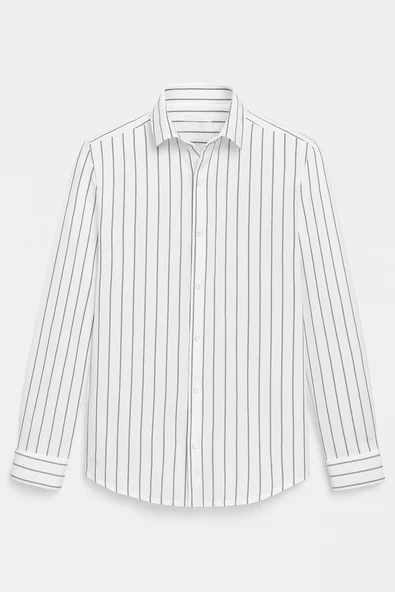 Scorsese Çizgili Relaxed Fit Erkek Gömlek - Beyaz ürün görseli 1