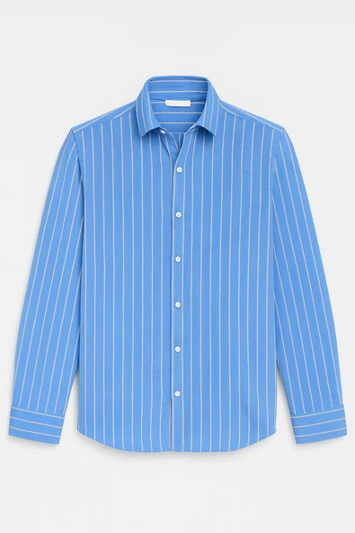 Scorsese Çizgili Relaxed Fit Erkek Gömlek - Parlement Mavi ürün görseli 1