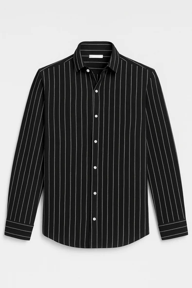 Scorsese Çizgili Relaxed Fit Erkek Gömlek - Siyah ürün görseli 1