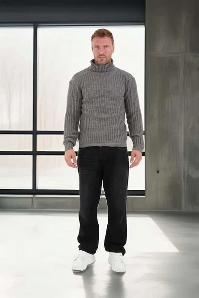 Nopenli Fitil Örgü Balıkçı Kazak - Füme - Resim 6