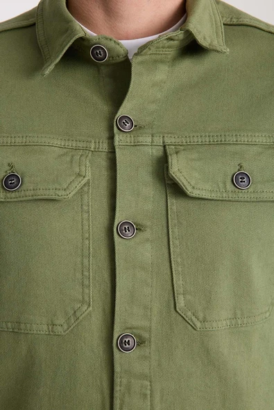 Brad Gabardin Kumaş Yan Cepli Erkek Kot Ceket - Haki - Resim 3